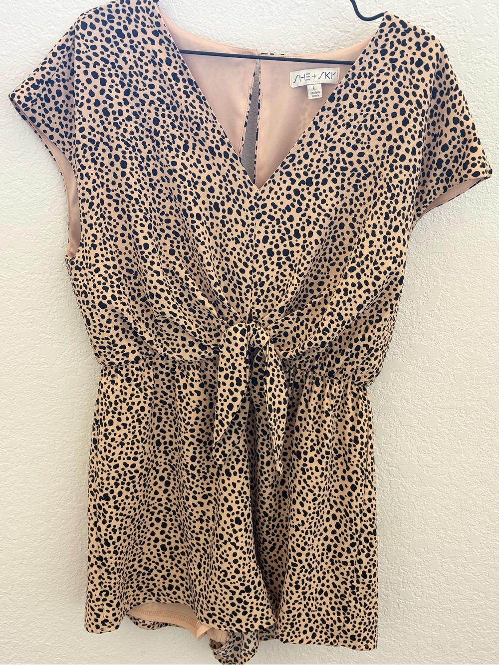 She + Sky Leopard-Print Tie Front Romper - Pink & Black